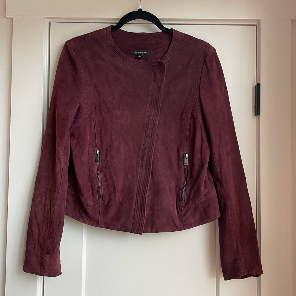 Ann Taylor Moto Suede Burgundy Jacket - M